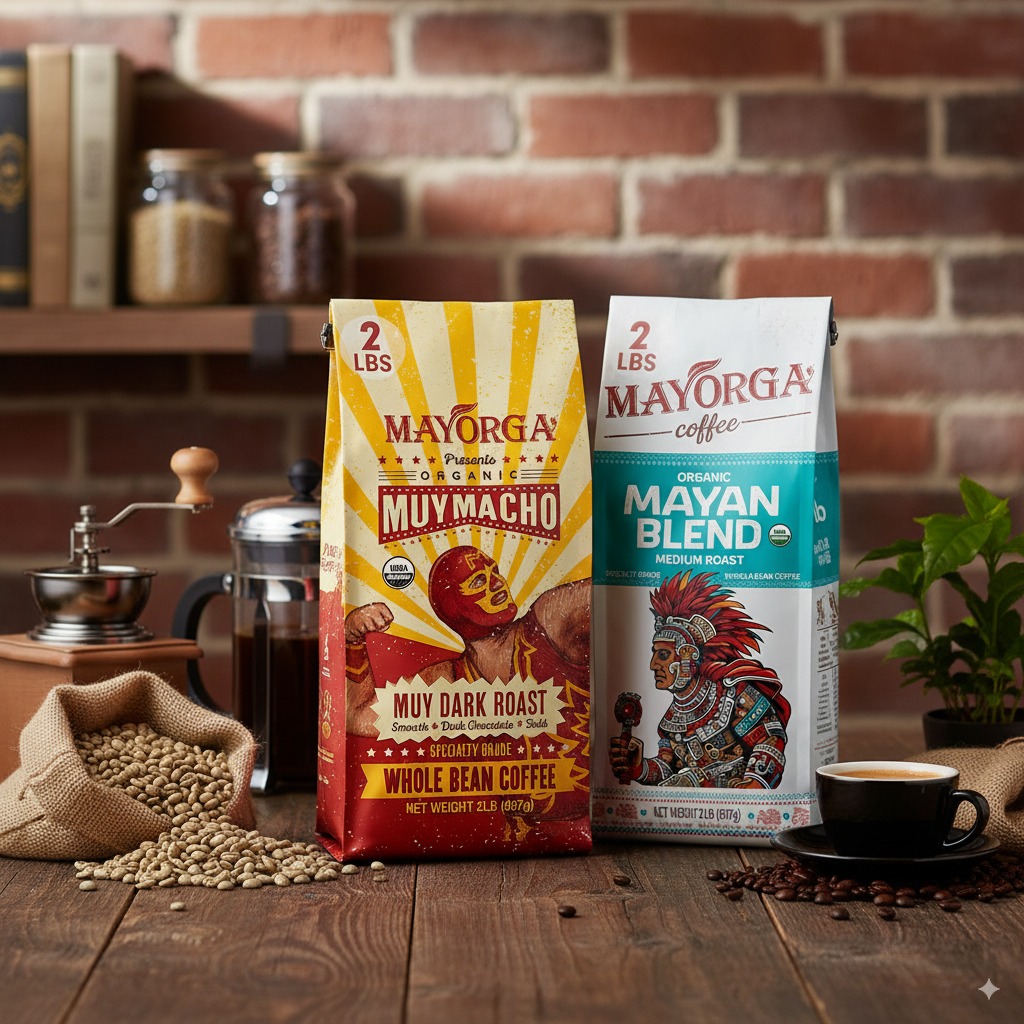 Mayorga Organic Coffee 2lb Mayan Blend - Medium Roast Whole Bean Coffee Specialty Grade, 100% Arabica, Slow Roasted, Chocolate and Floral Flavor with Low Acidity